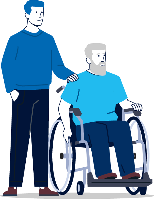 illustrations deux hommes dont un en fauteuil roulant