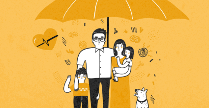 illustration famille sous un parapluie