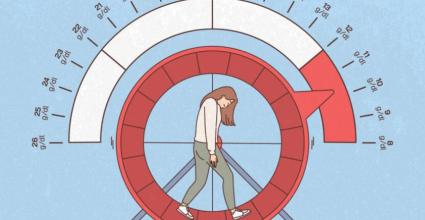 illustration femme sur une roue fatiguée