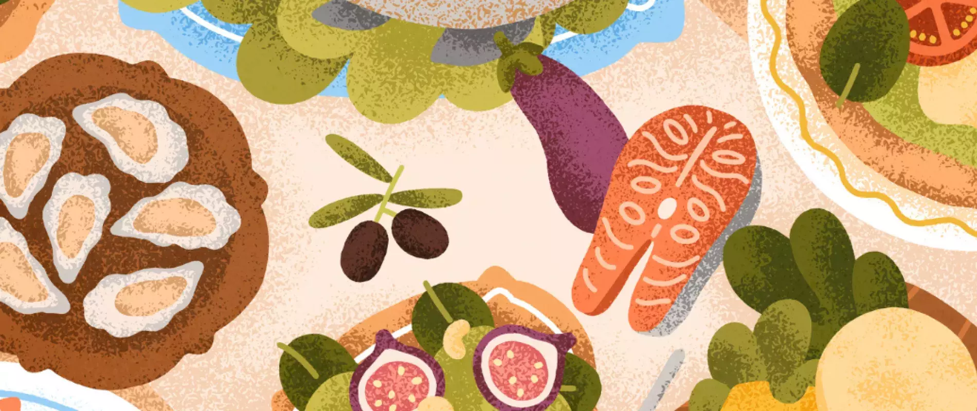 illustration légumes et fruit de mer 