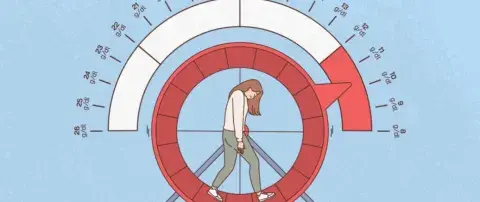 illustration femme sur une roue fatiguée